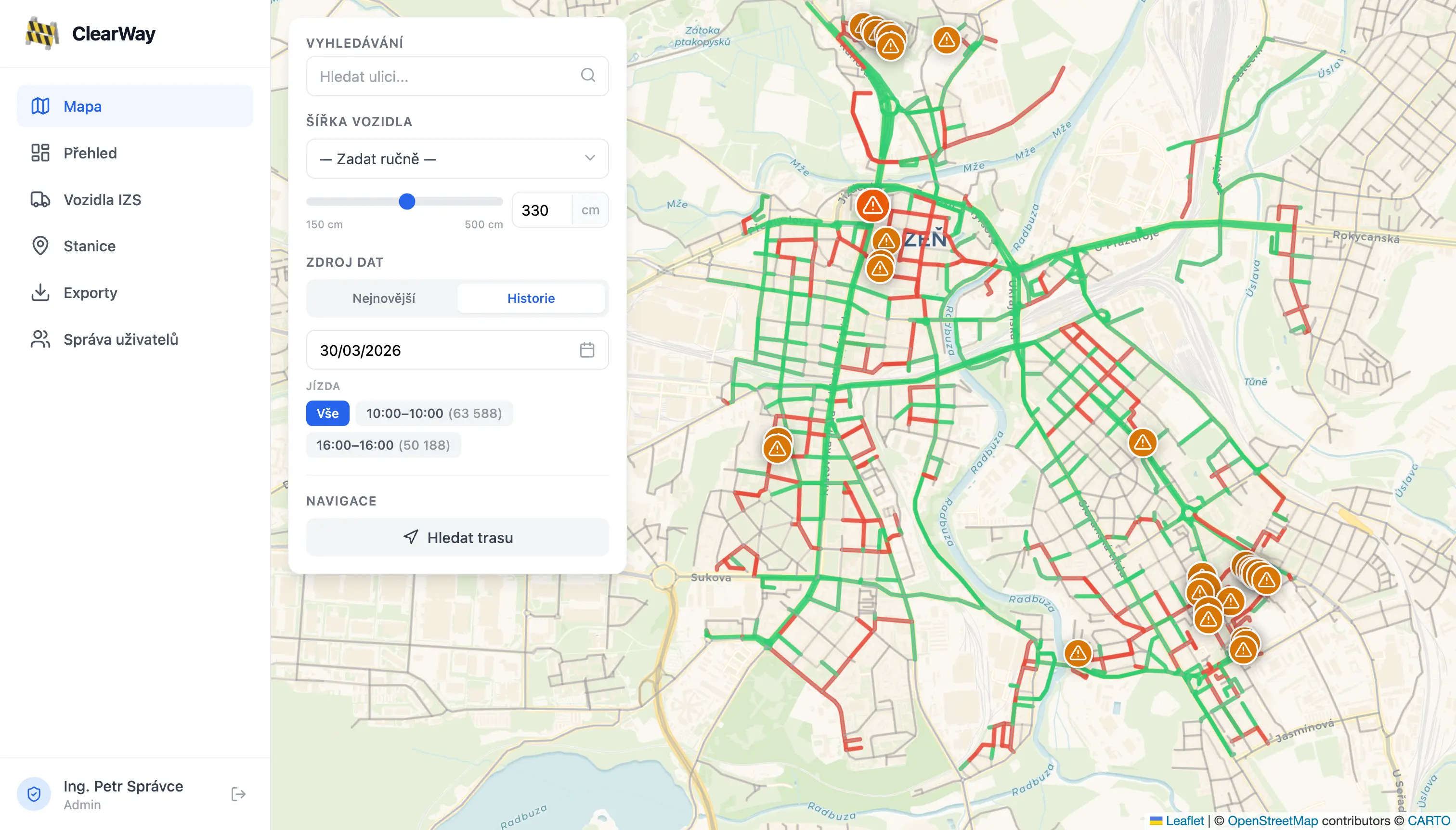 ClearWay GIS dashboard — road surface inspection and drone telemetry visualisation