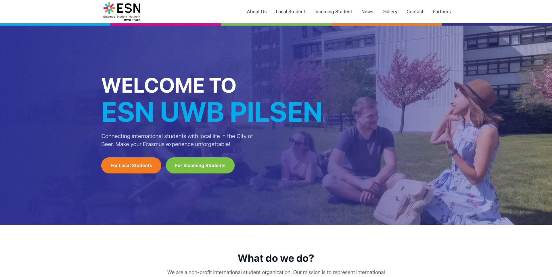 ESN UWB Pilsen student association landing page — web development by Zephyron Tech